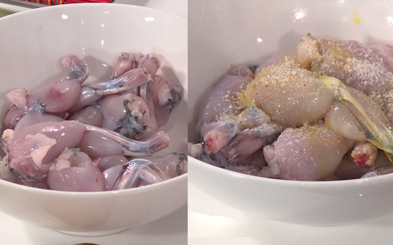 Ướp thịt ếch với nước nghệ và bột canh