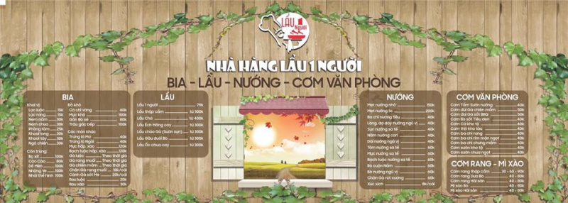 Menu tại Lẩu 1 Người