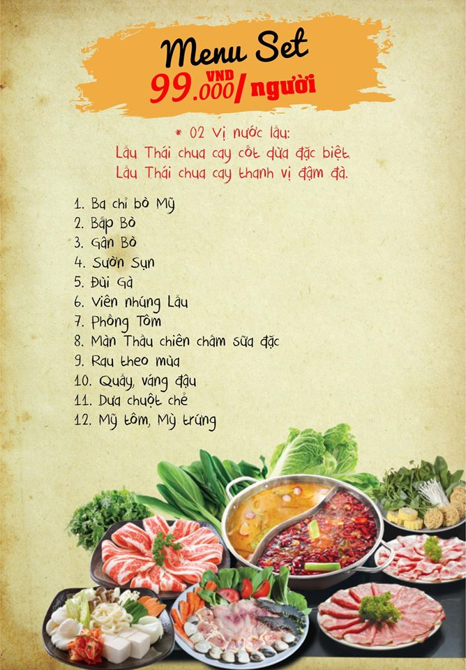 Menu buffet lẩu 99k