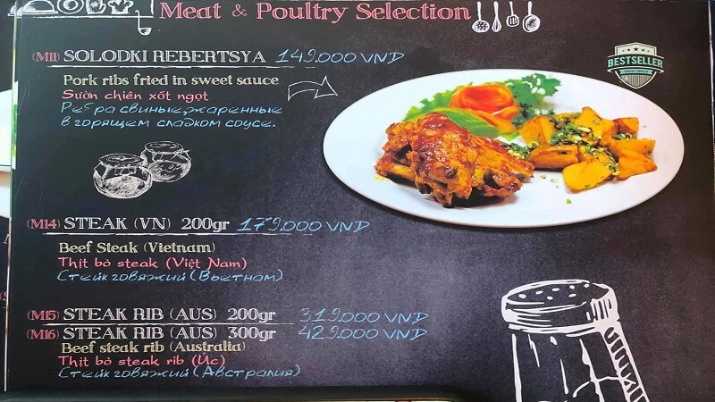Menu tại nhà hàng Kozak