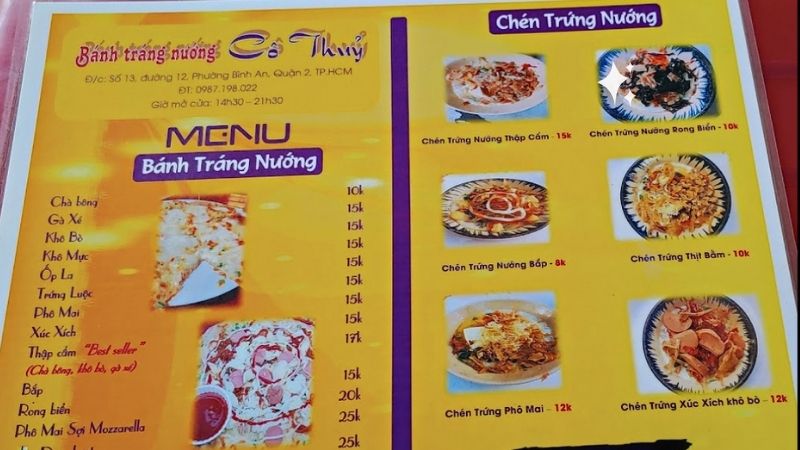 Menu bánh tráng nướng Cô Thuỷ