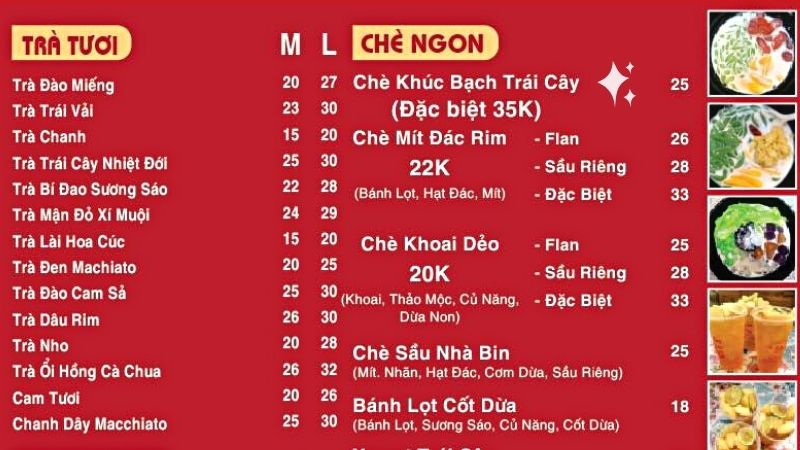 Menu quán Mr.BIN Chè & Trà