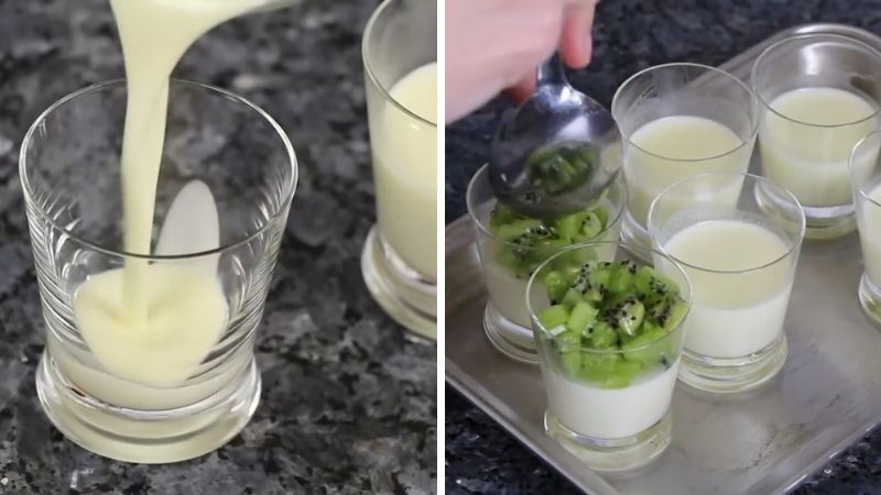Hoàn thành món Panna Cotta kiwi